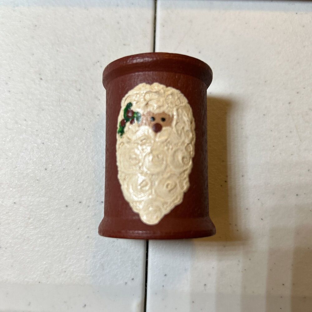Santa Claus Hand Painted Thread Spool Christmas Decoration Folk Rustic Vintage - Picture 8 of 8